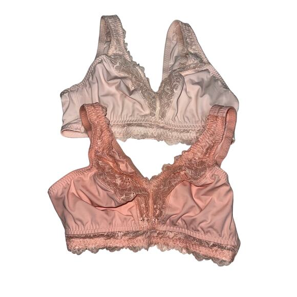 Breezies Bra Lot of 2 NWOT Pink Peach No padding L lace trim adjustable closure - Picture 1 of 9